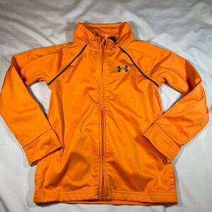 Kids’ Under Armour Orange Full-Zip Jacket with Pockets and Blue Details, Size 4t